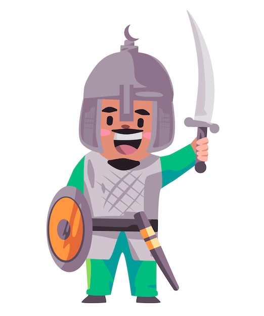 Vector arab warrior muslim saracen holding sword and shield swordsman wearing armor