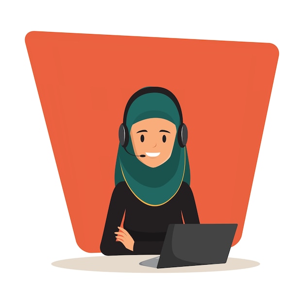 Арабская женщина в call-центре и персонале обслуживания клиентов