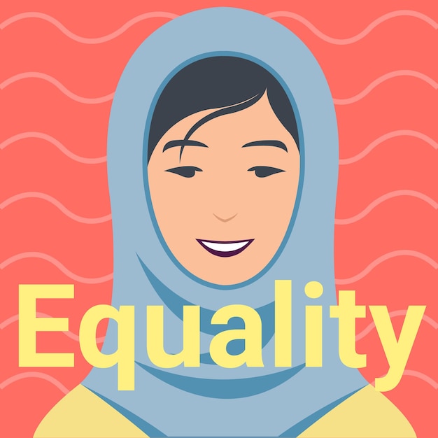 파란색 히잡을 쓴 아랍 여성. 평등의 개념입니다. 벡터 일러스트 레이 션