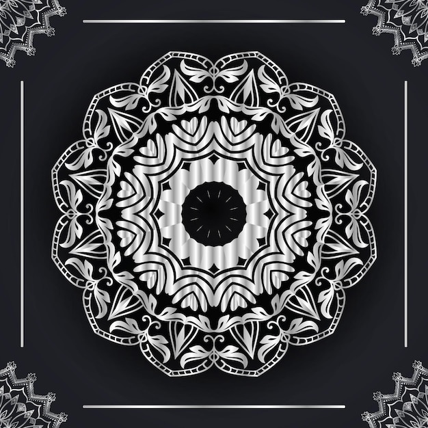 Arabesque silver color mandala islamic background Premium Vector