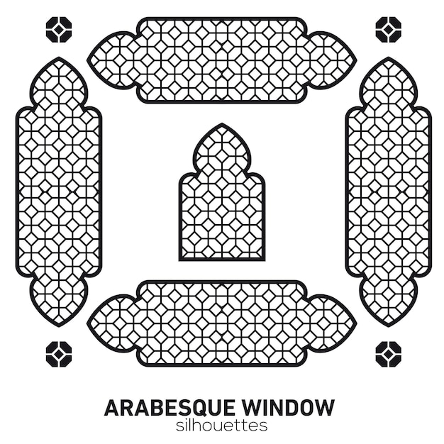 Vector arabesque venster silhouetten vector symbool traditionele islamitische bogen arabische architectuur