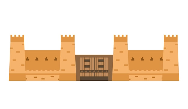 Vector arabian castle wall with gates and towers. middle east architecture element.