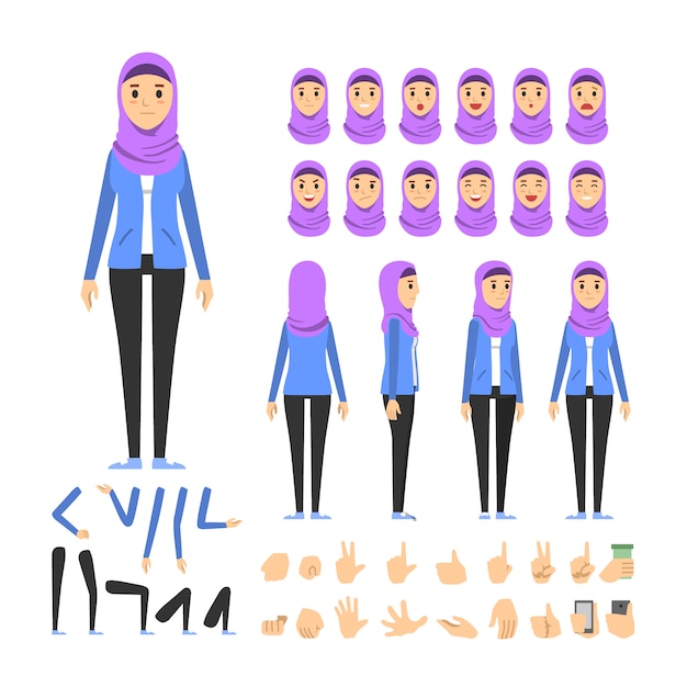 Arabian casual woman character set