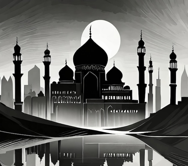 Arabian city black silhouette
