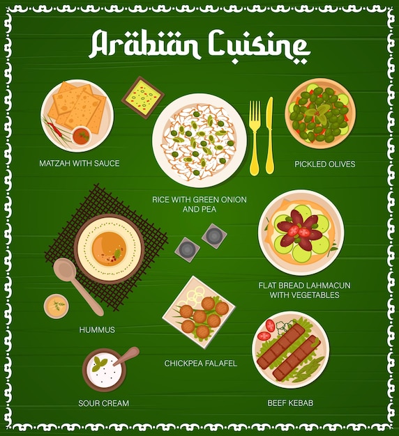 Arabian cuisine meals menu cover vector template