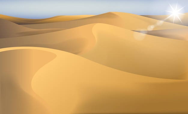 arabian desert landscape with shining sun light lens flare graphic illustration