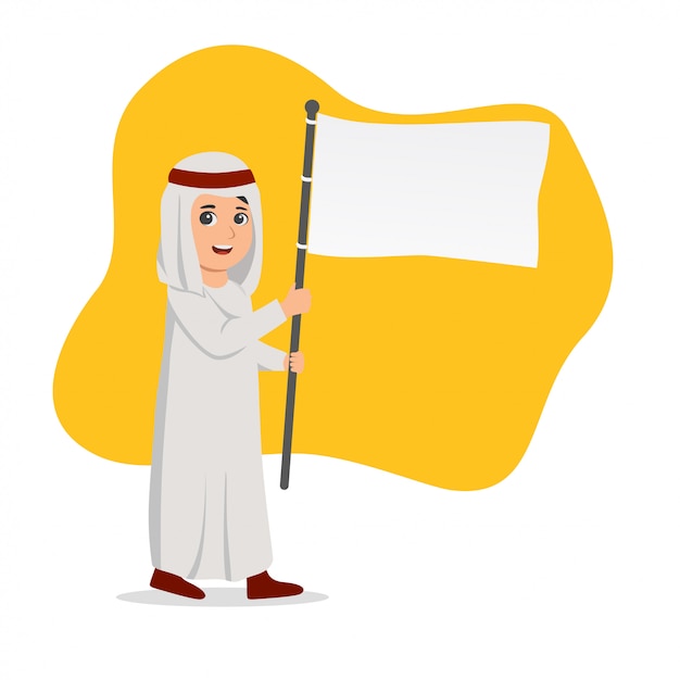 Arabian kid carrying a blank flag illustration