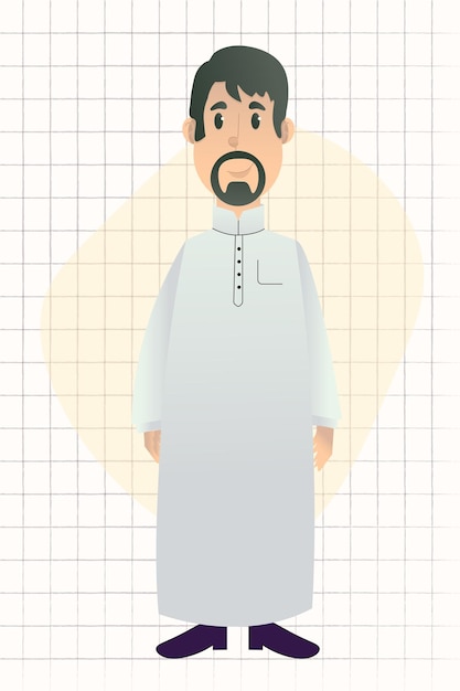 Arabian male thawb khaliji color cartoon character emirate illustration design