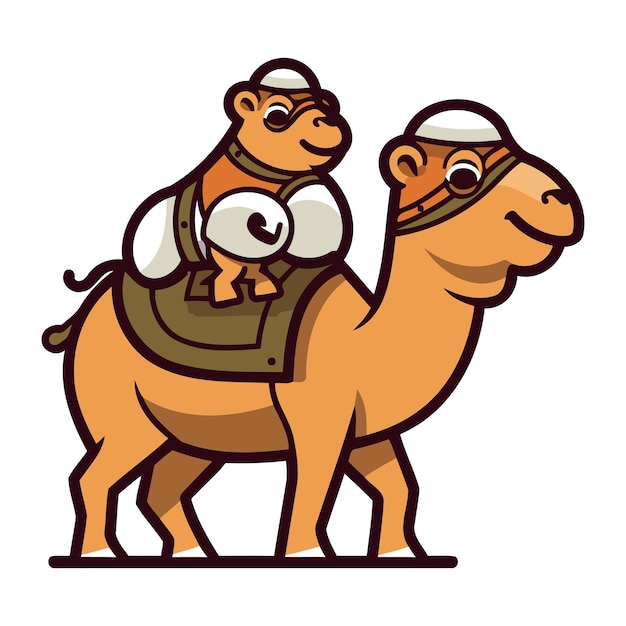 Vettore uomo arabo in abiti tradizionali a cavallo di cammello illustrazione vettoriale di cartoni animati