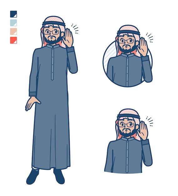 A arabian middle man in Black costume with Listening images