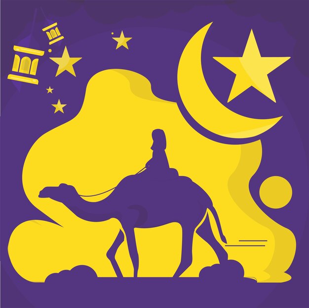 Arabian muslim night vector illustration traveling by camel