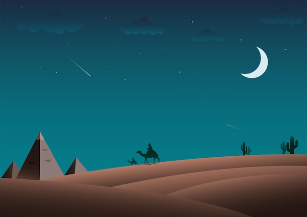 Vector arabian travel at night illustration