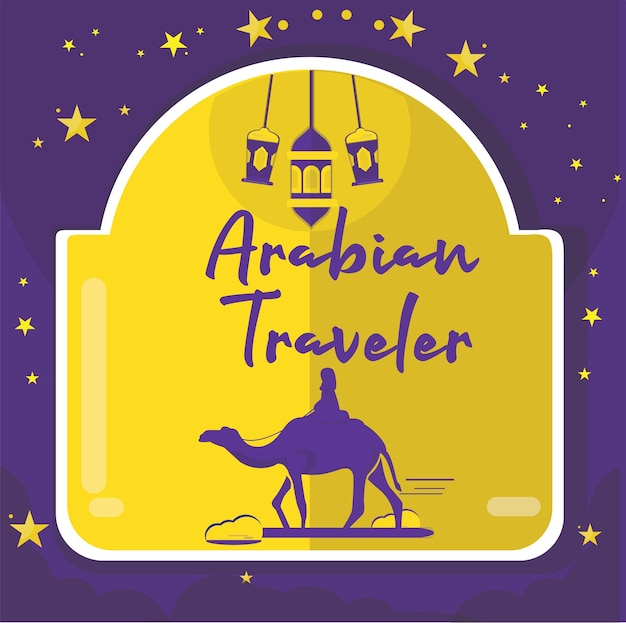 Arabian traveler riding a camel vector design muslim riding camel in night desert