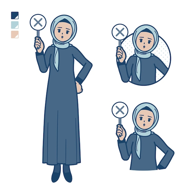 An arabian woman in hijab with put out a cross panel images