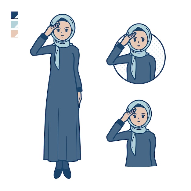 Арабская женщина в хиджабе с изображениями салюта