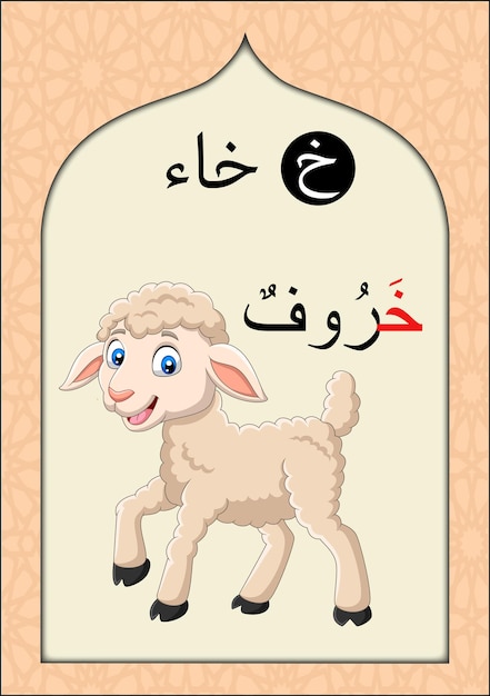 Arabic alphabet flashcard for kids and children with letter khaa