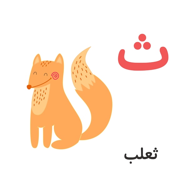 Arabic alphabet tsaa with a picture of a cute fox