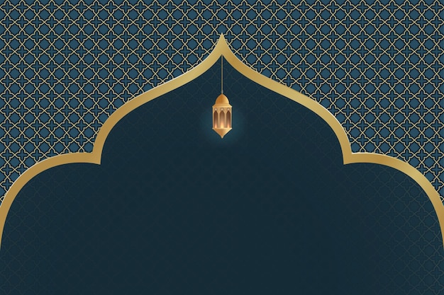 Arabic background with a gold arabic pattern and a lantern