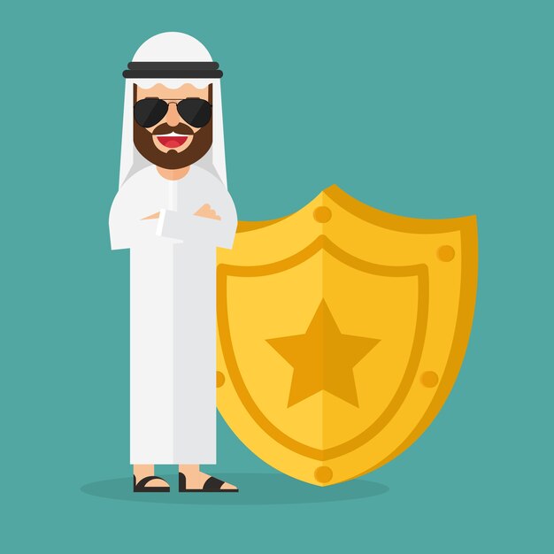 Arabic Business man protecting with shield