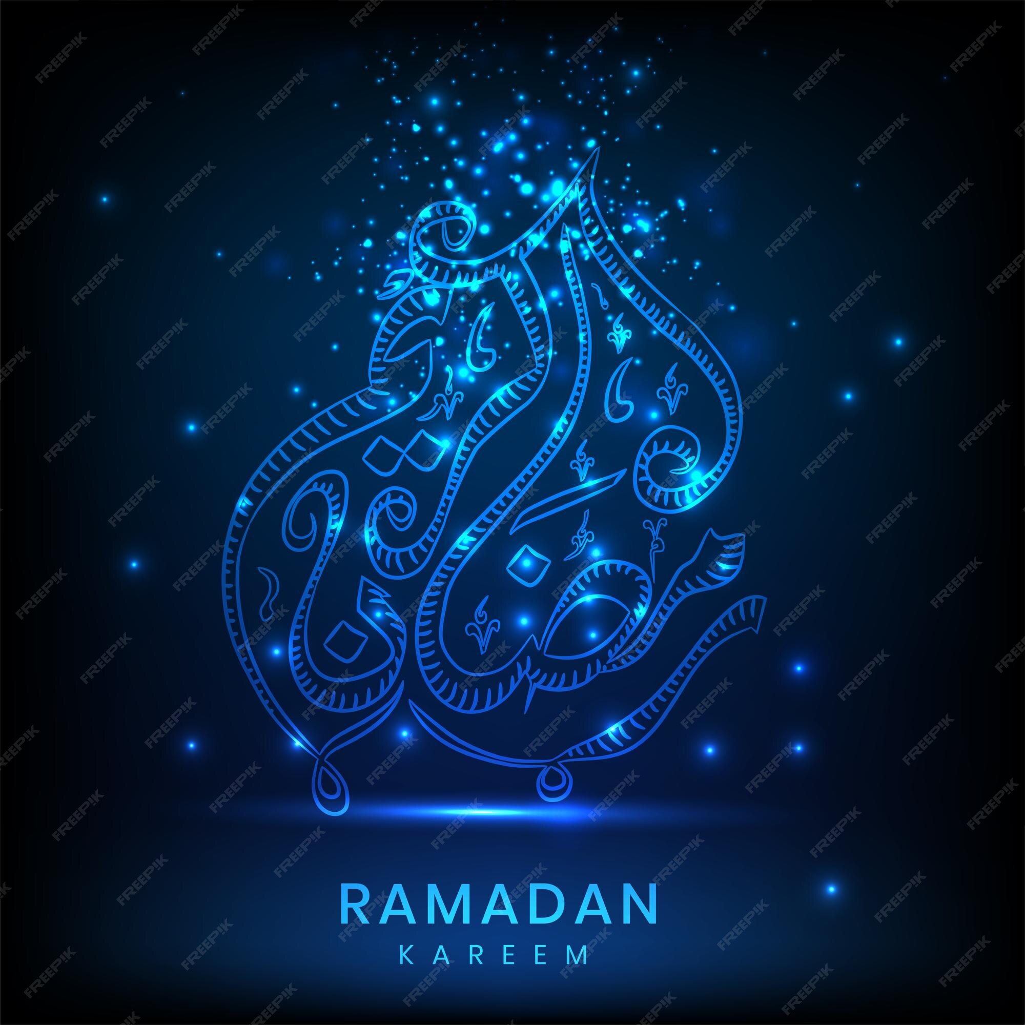 Premium Vector | Arabic calligraphy of ramadan kareem with blue lights  effect against black background