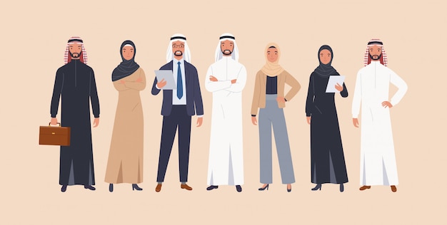 Vector arabic characters businessmen and businesswomen.