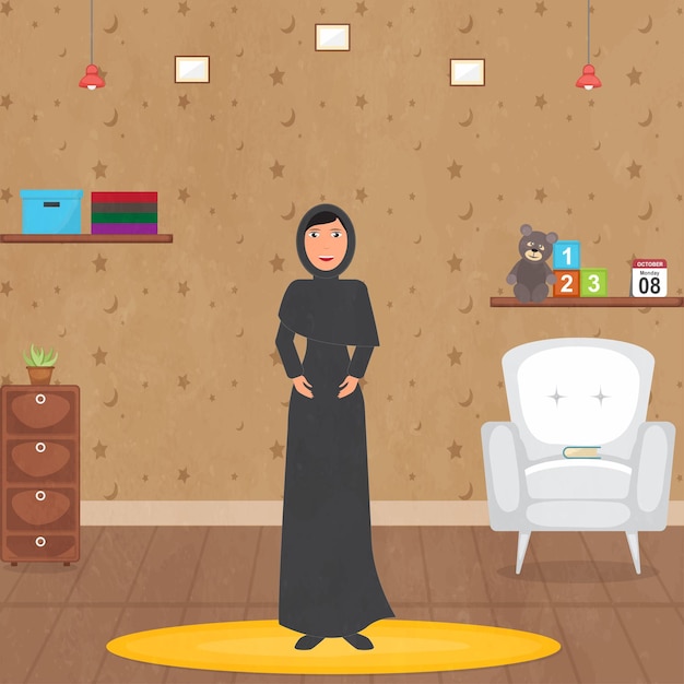 Vector arabic girl in living room