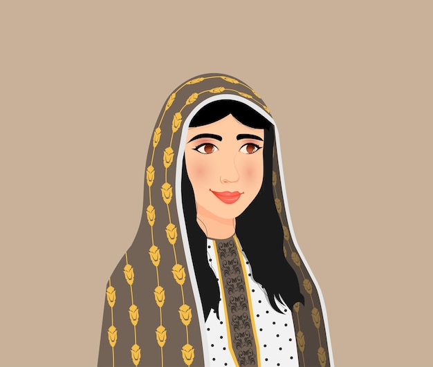 Vector arabic girl wearing a traditional omani dress