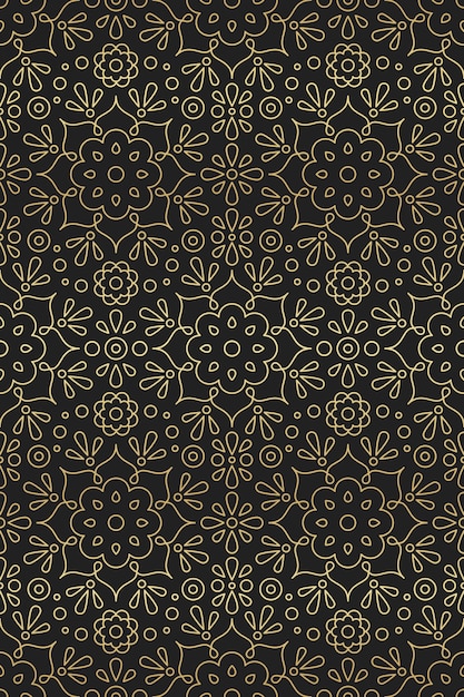 Arabic and indian seamless pattern with mandala, flower and lotus ornament in Oriental motifs golden gradient on black background