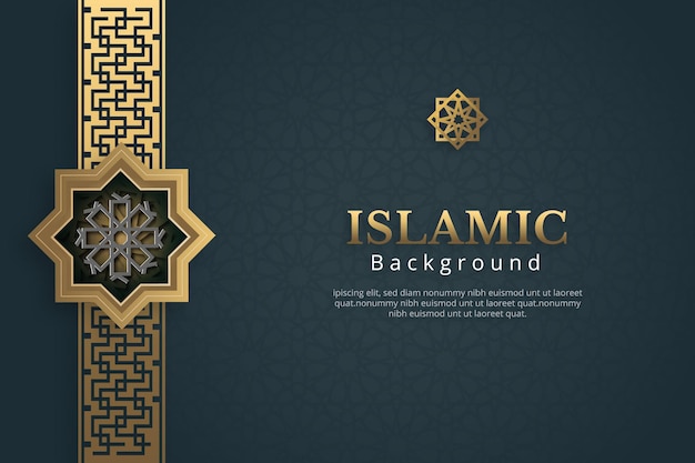 Arabic islamic dark blue and gold luxury background with islamic pattern banner template design