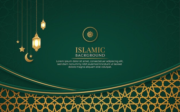 Arabic islamic elegant green and golden luxury ornamental background with islamic pattern