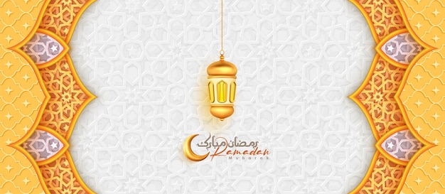 Vector arabic islamic golden ornamental background with lantern ramadan mubarak decorative islamic pattern