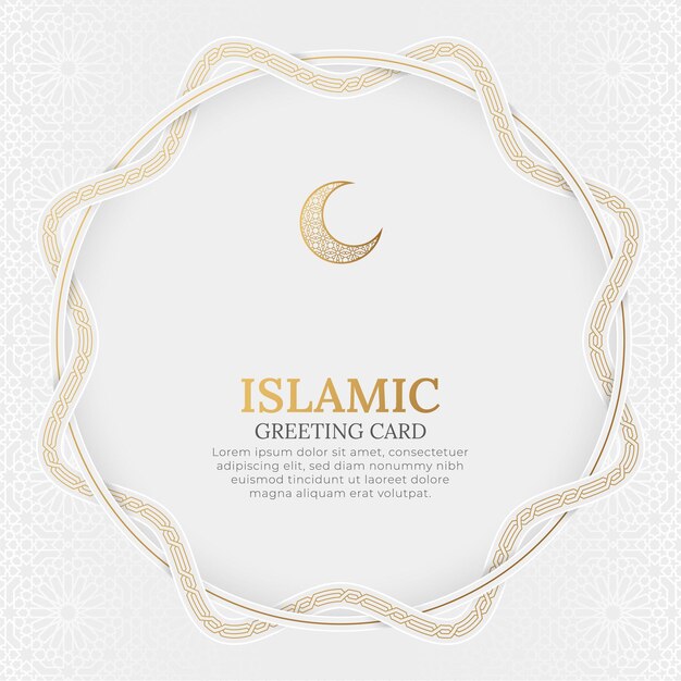 Vector arabic islamic greeting card social media post design with arabesque interlaced border