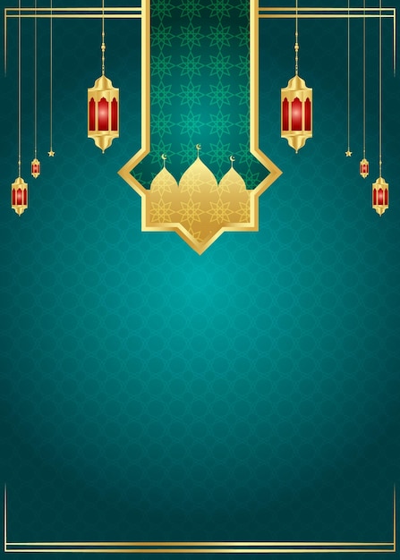 Arabic Islamic Luxury Ornamental Background with Golden Arabic Pattern and decorative lanterns