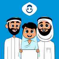 Vector arabic islamic muslim family hand drawn flat stylish cartoon sticker icon concept isolated