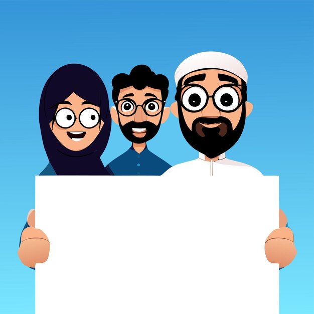 Vector arabic islamic muslim family hand drawn flat stylish cartoon sticker icon concept isolated