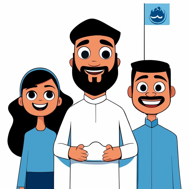 Vector arabic islamic muslim family hand drawn flat stylish cartoon sticker icon concept isolated