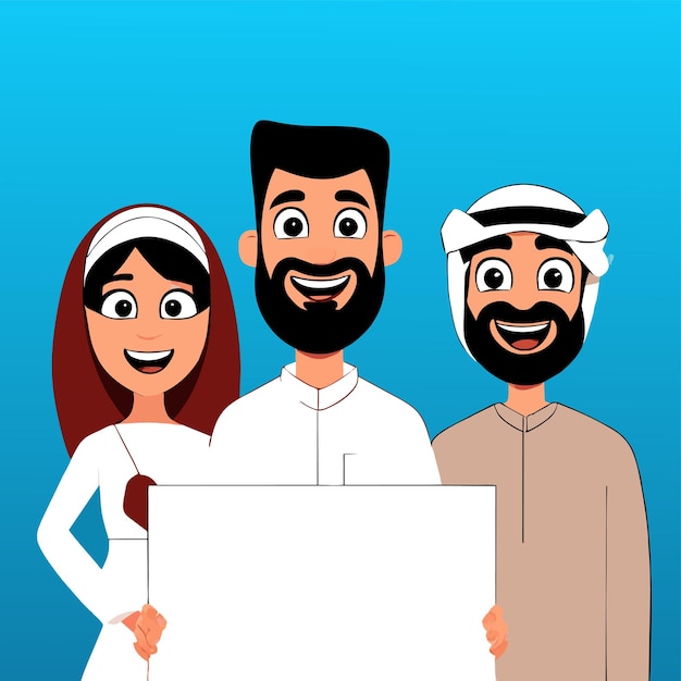 Vettore famiglia musulmana islamica araba disegnata a mano piatto elegante adesivo cartone animato concetto di icona isolato