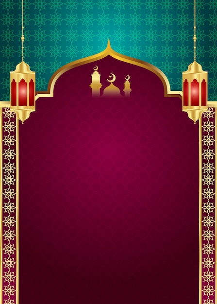 Vector arabic islamic ramadan kareem ornamental flyer banner with ramadhan lantern eid al fitr background
