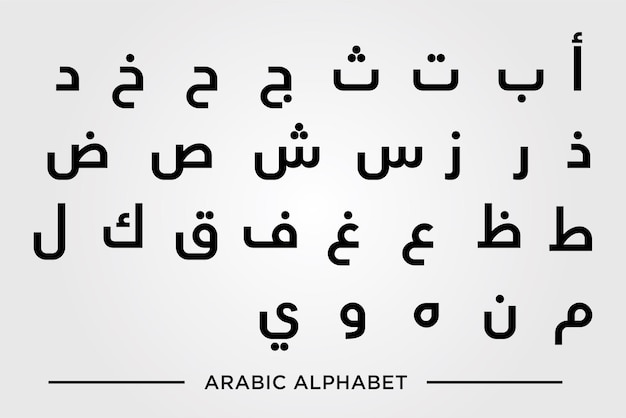 Alfabeto in lingua araba. set di lettere dell'alfabeto arabo, set di lettere dell'alfabeto in lingua araba