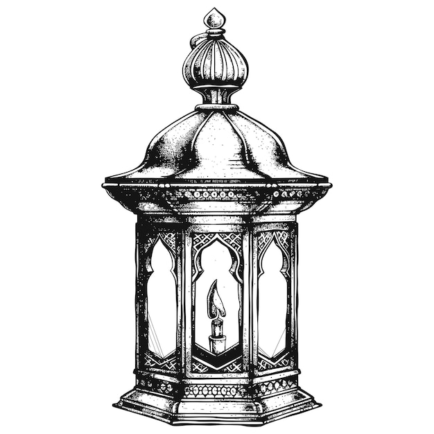 arabic lantern illustration with engraving style black color only