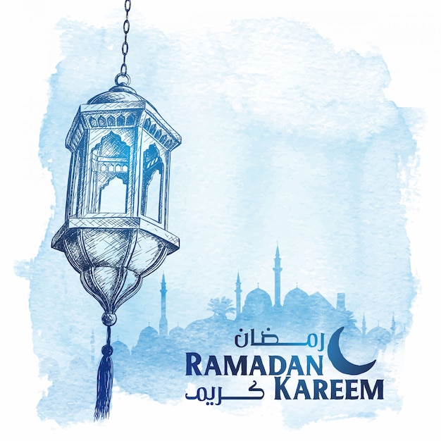 Saluto di ramadan kareem di schizzo arabo lanterna