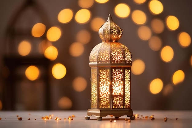 イスラム教の祝日、イスラム教の聖月ラマダンの夜にキャンドルを持つアラビア語のランタン