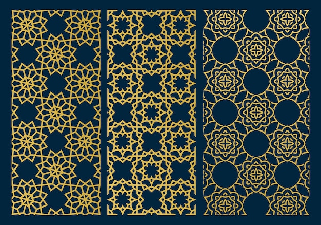 arabic luxury background design template in gold color with star or floral line art concept