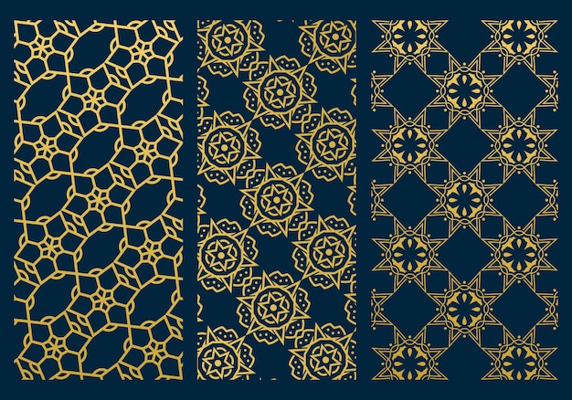 Arabic luxury background design template in gold color with star or floral line art concept