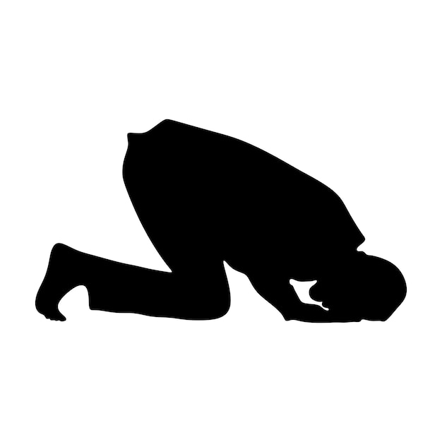 arabic man praying silhouetteblack white backgroundvector illustration