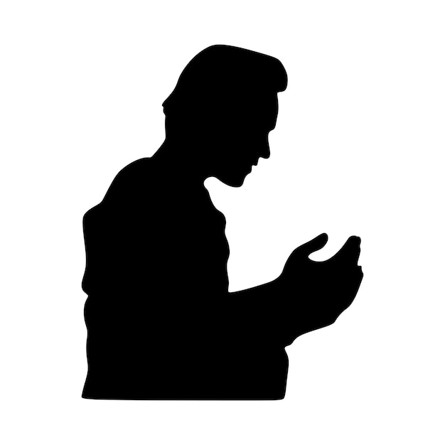 arabic man praying silhouetteblack white backgroundvector illustration