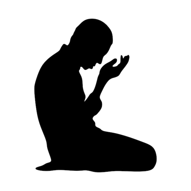 Arabic man praying silhouetteblack white backgroundvector illustration