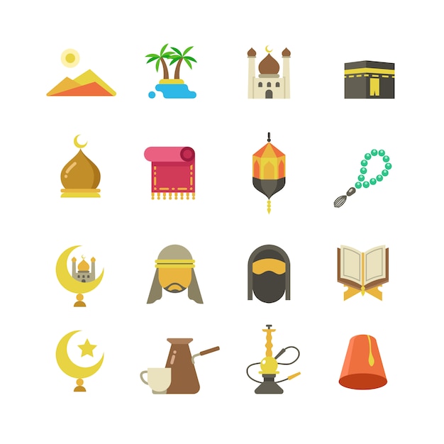 Vector arabic muslim culture vector icons