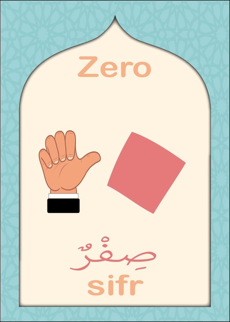 ベクトル 子供のためのアラビア数字フラッシュカード イスラム数字 0 アラビア書道付きゼロ