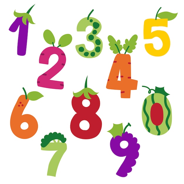 Vector arabic numerals and fruit vector design